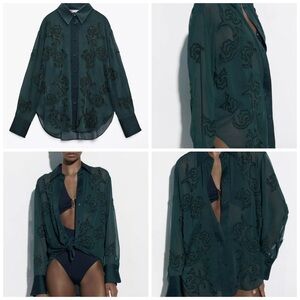 Zara Embroidered Green Beaded Top